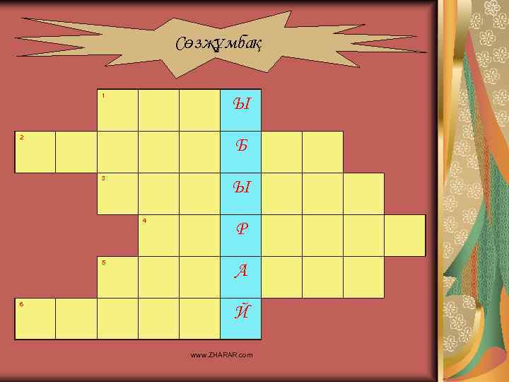 Сөзжұмбақ 1 Ы 2 Б 3 Ы 4 5 6 Р А Й www.