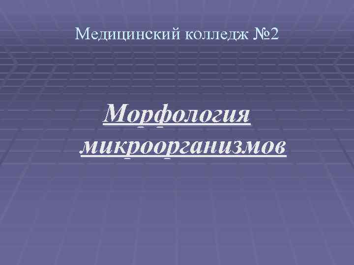 Медицинский колледж № 2 Морфология микроорганизмов 