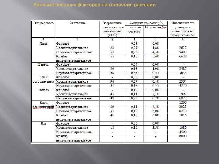 Влияние внешних факторов на состояние растений 