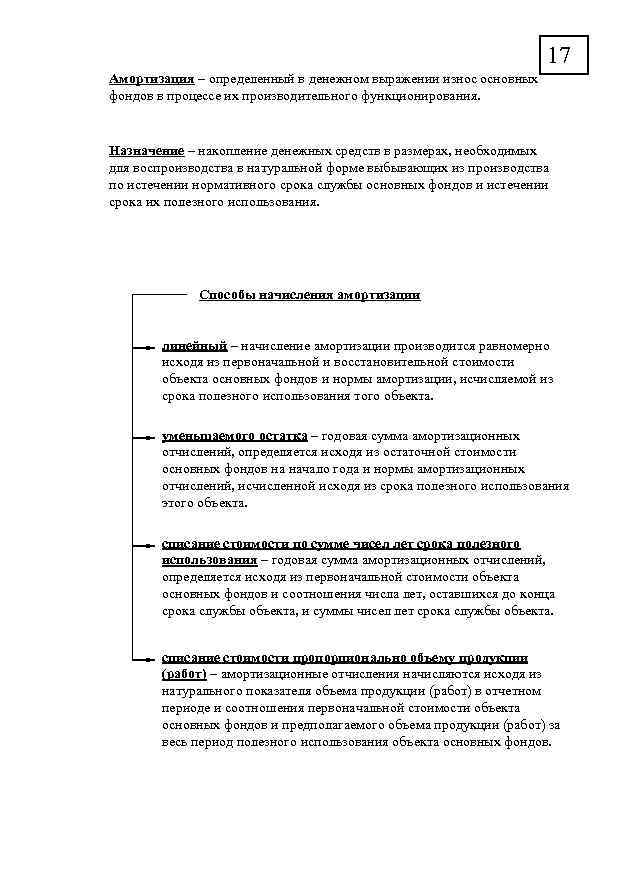 17 Амортизация – определенный в денежном выражении износ основных фондов в процессе их производительного