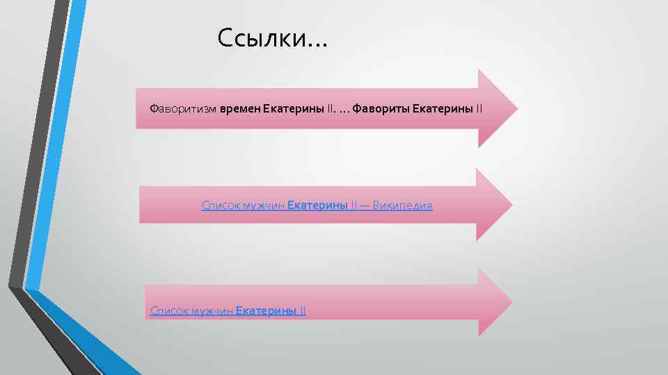 Ссылки… Фаворитизм времен Екатерины II. . Фавориты Екатерины II Список мужчин Екатерины II —