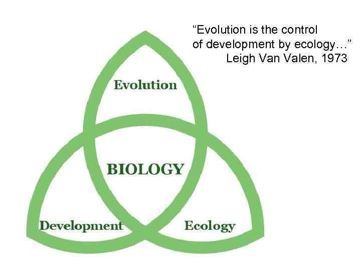 “Evolution is the control of development by ecology…” Leigh Van Valen, 1973 