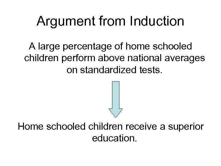 Argument from Induction A large percentage of home schooled children perform above national averages