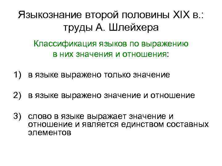 Языкознание второй половины XIX в. : труды А. Шлейхера Классификация языков по выражению в