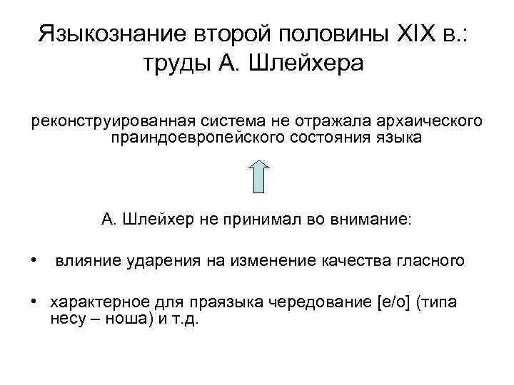 Языкознание второй половины XIX в. : труды А. Шлейхера реконструированная система не отражала архаического