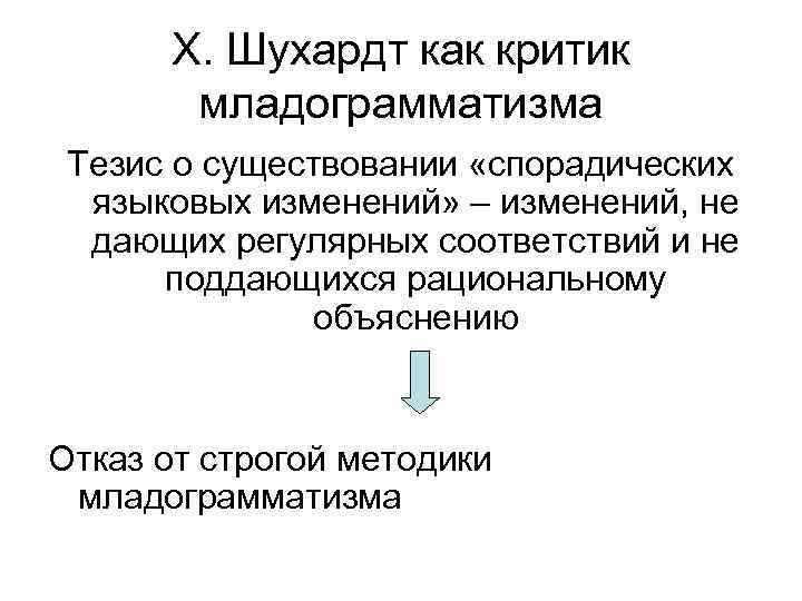 Х. Шухардт как критик младограмматизма Тезис о существовании «спорадических языковых изменений» – изменений, не