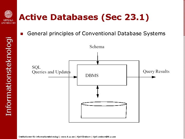 Active Databases (Sec 23. 1) General principles of Conventional Database Systems Informationsteknologi n Institutionen