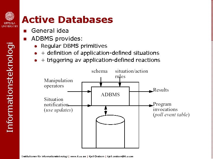Active Databases n Informationsteknologi n General idea ADBMS provides: ® ® ® Regular DBMS