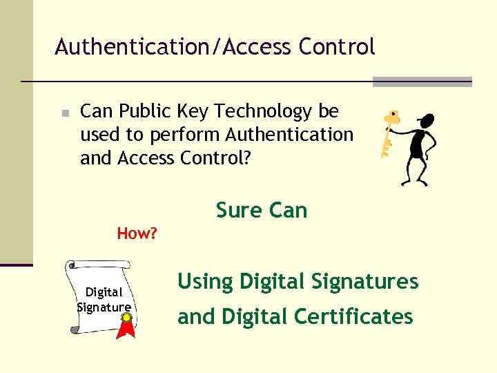 Authentication/Access Control n Can Public Key Technology be used to perform Authentication and Access