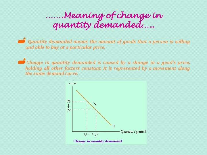 ……. Meaning of change in quantity demanded…. . Quantity demanded means the amount of