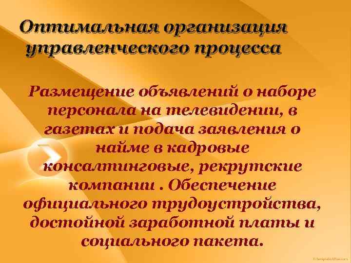 Оптимальная организация управленческого процесса Размещение объявлений о наборе персонала на телевидении, в газетах и