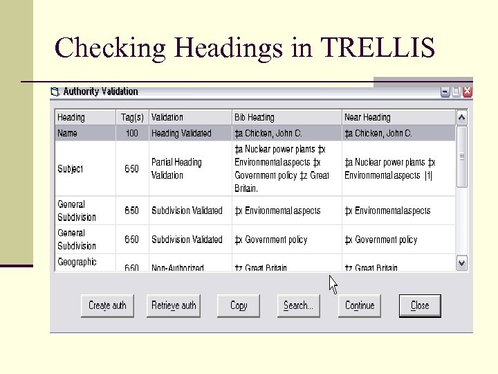 Checking Headings in TRELLIS 