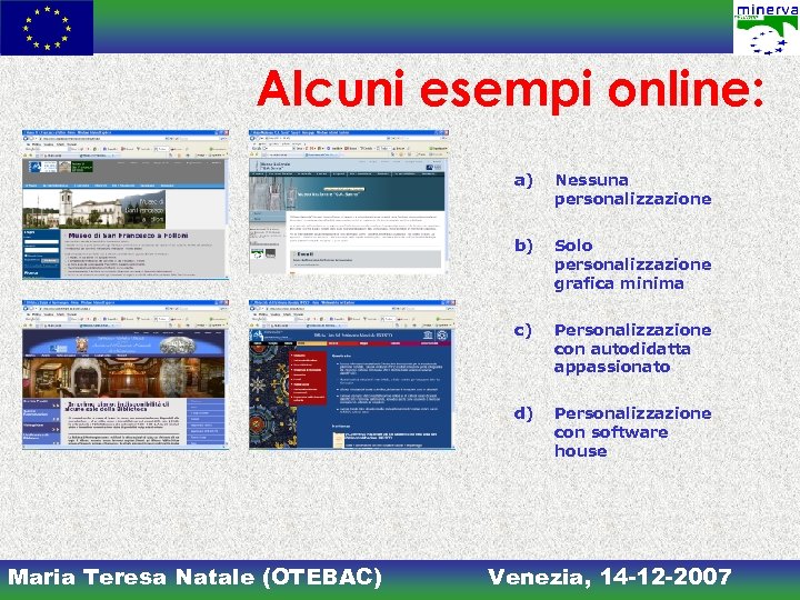 Alcuni esempi online: a) b) Solo personalizzazione grafica minima c) Personalizzazione con autodidatta appassionato
