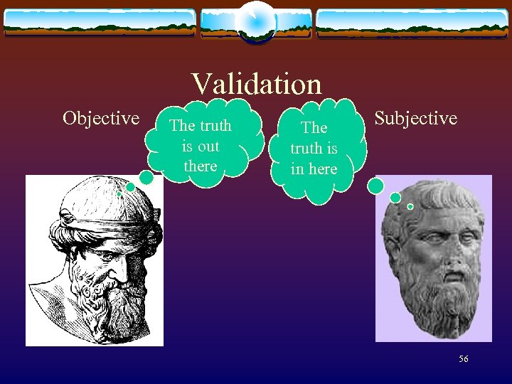Validation Objective Subjective The truth The is out there truth is in here 56