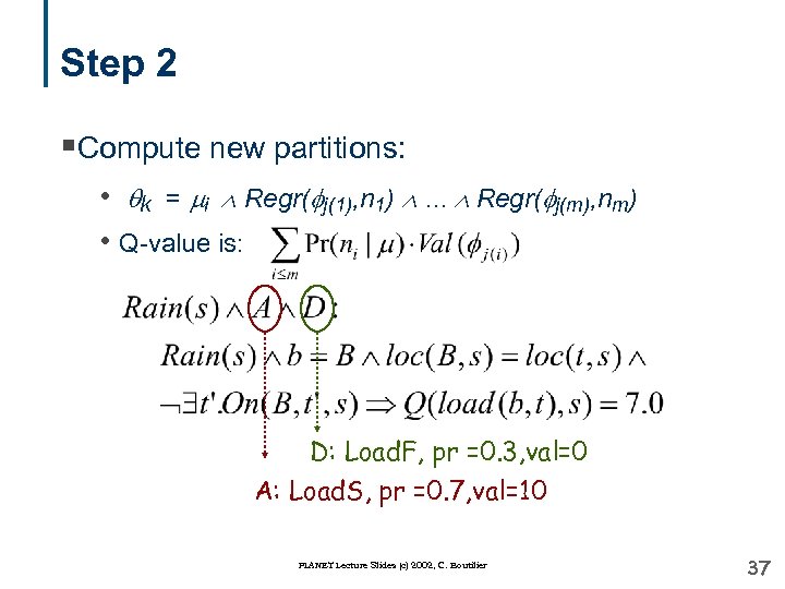Step 2 §Compute new partitions: • qk = i Regr( j(1), n 1) .