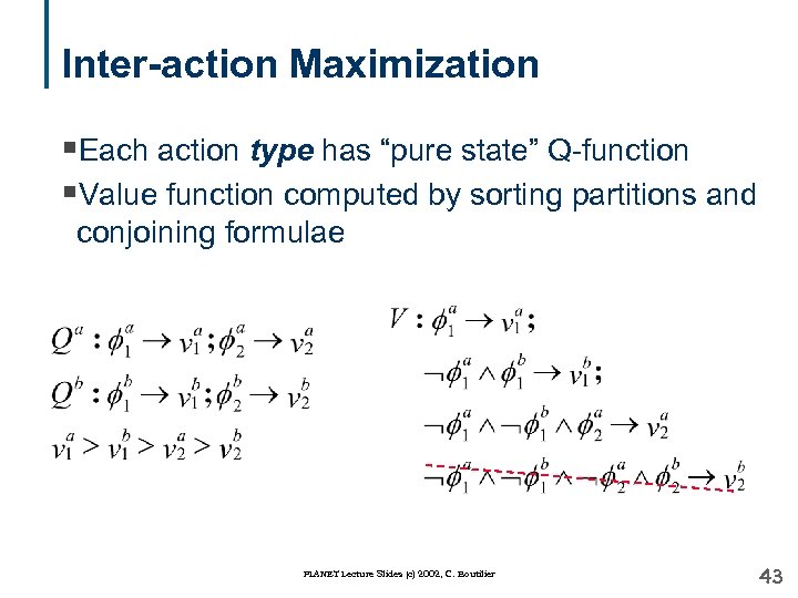 Inter-action Maximization §Each action type has “pure state” Q-function §Value function computed by sorting