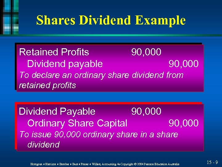 Shares Dividend Example Retained Profits Dividend payable 90, 000 To declare an ordinary share