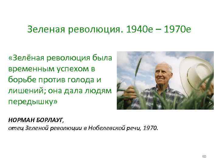 Зеленая революция. 1940 е – 1970 е «Зелёная революция была временным успехом в борьбе