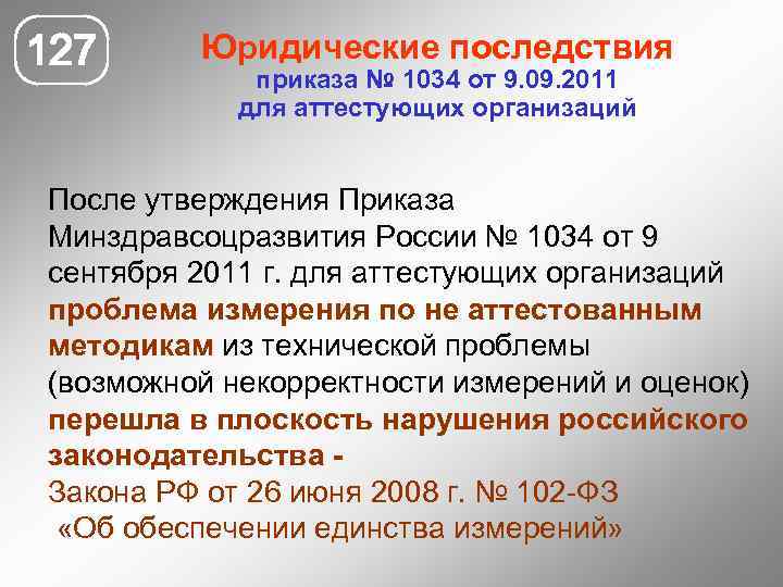 127 Юридические последствия приказа № 1034 от 9. 09. 2011 для аттестующих организаций После