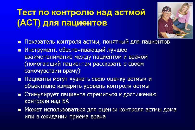 Тест по контролю над астмой (АСТ) для пациентов Показатель контроля астмы, понятный для пациентов