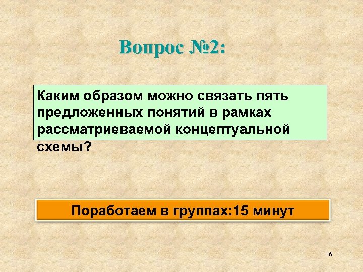 Вопрос № 2: Каким образом можно связать пять предложенных понятий в рамках рассматриеваемой концептуальной