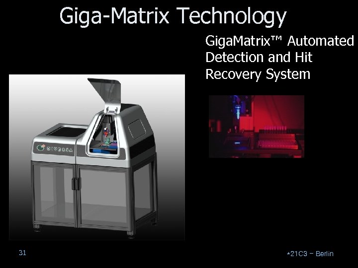 Giga-Matrix Technology Giga. Matrix™ Automated Detection and Hit Recovery System 31 *21 C 3