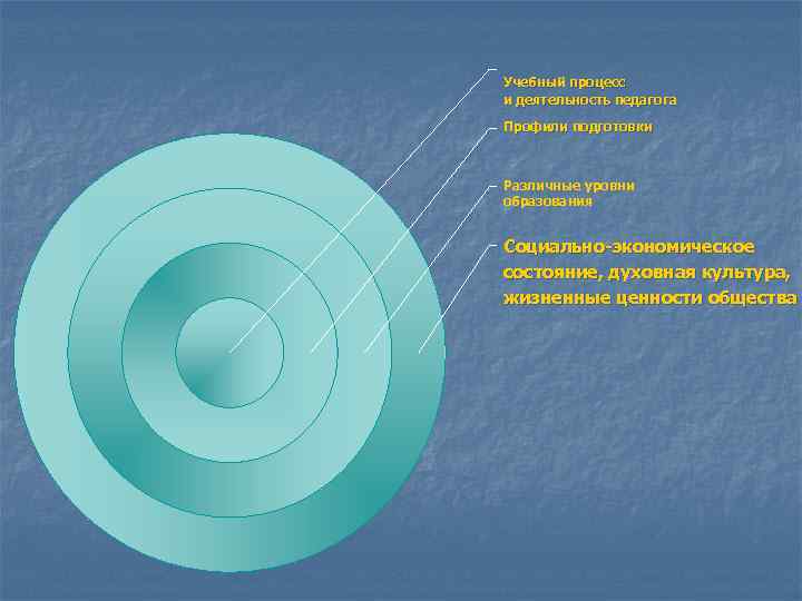 Учебный процесс и деятельность педагога Профили подготовки Различные уровни образования Социально-экономическое состояние, духовная культура,
