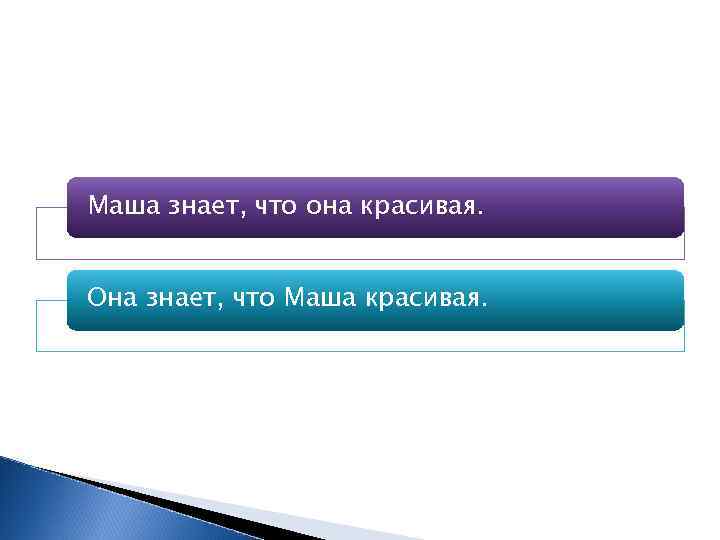 Маша знает, что она красивая. Она знает, что Маша красивая. 