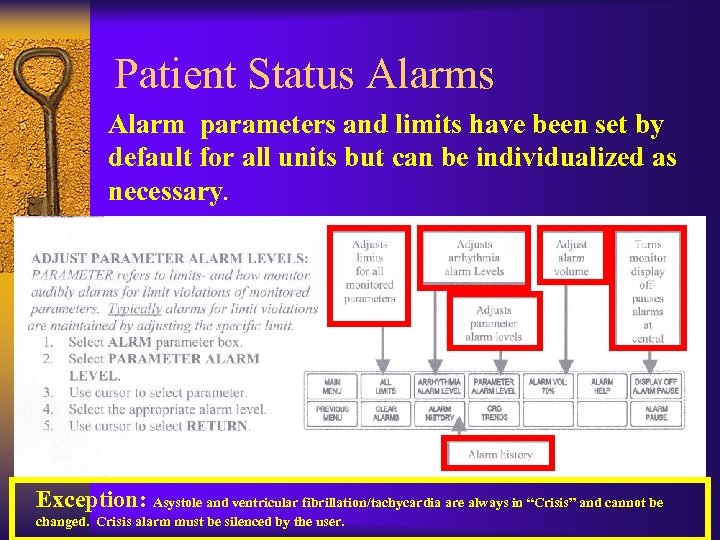 Patient Status Alarm parameters and limits have been set by default for all units