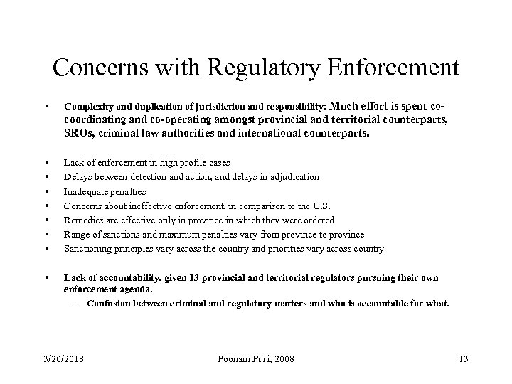 Concerns with Regulatory Enforcement • Complexity and duplication of jurisdiction and responsibility: Much effort