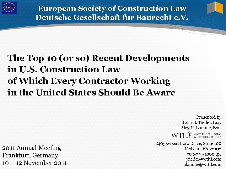 European Society of Construction Law Deutsche Gesellschaft fur Baurecht e. V. The Top 10