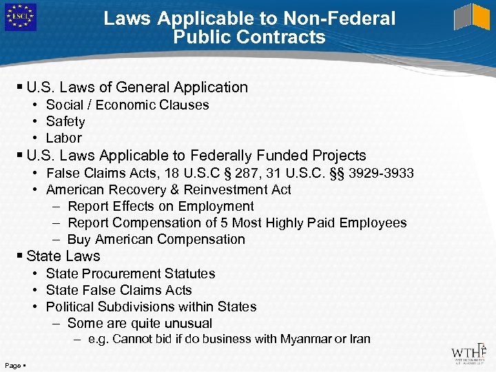 Laws Applicable to Non-Federal Public Contracts U. S. Laws of General Application • Social