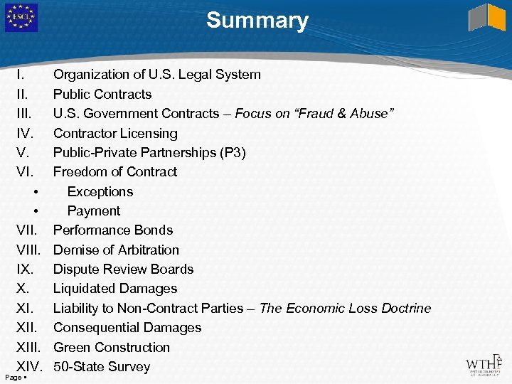 Summary I. III. IV. V. VI. • • VIII. IX. X. XIII. XIV. Page