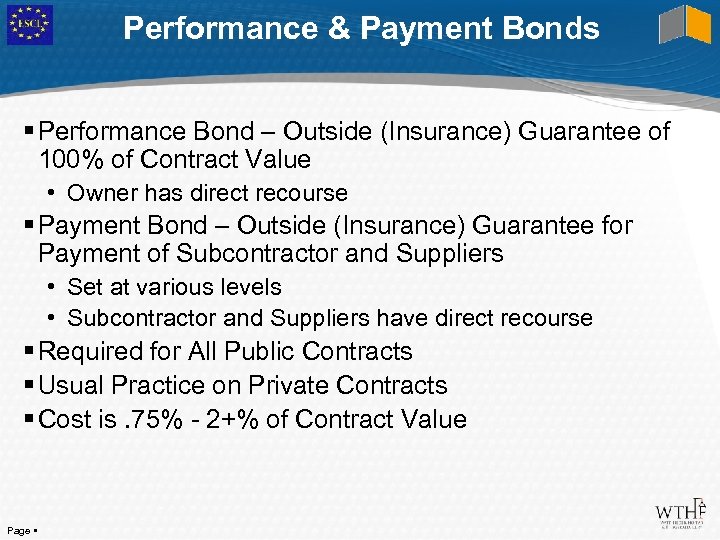 Performance & Payment Bonds Performance Bond – Outside (Insurance) Guarantee of 100% of Contract