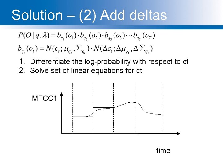 Solution – (2) Add deltas 1. Differentiate the log-probability with respect to ct 2.