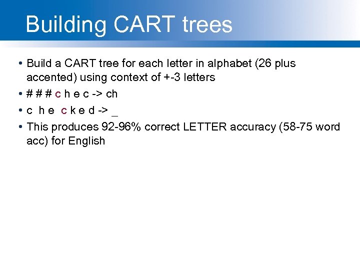 Building CART trees • Build a CART tree for each letter in alphabet (26