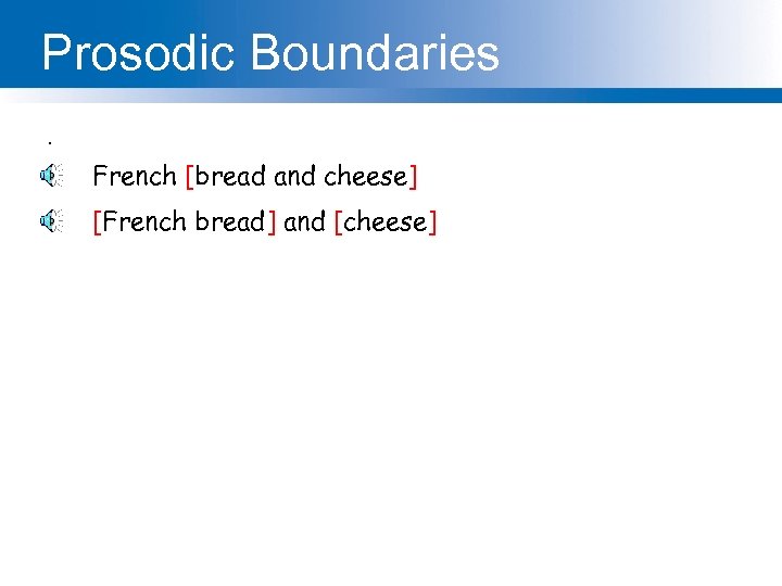 Prosodic Boundaries. French [bread and cheese] [French bread] and [cheese] 