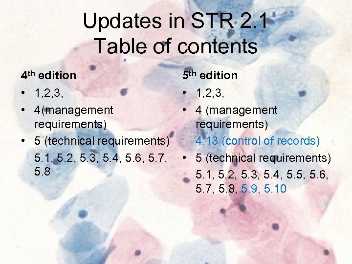 Updates in STR 2. 1 Table of contents 4 th edition 5 th edition