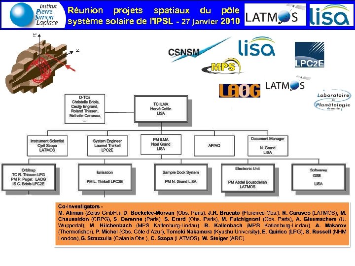 Réunion projets spatiaux du pôle système solaire de l'IPSL - 27 janvier 2010 