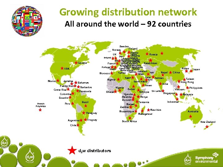 Growing distribution network All around the world – 92 countries Sweden Finland Norway Estonia