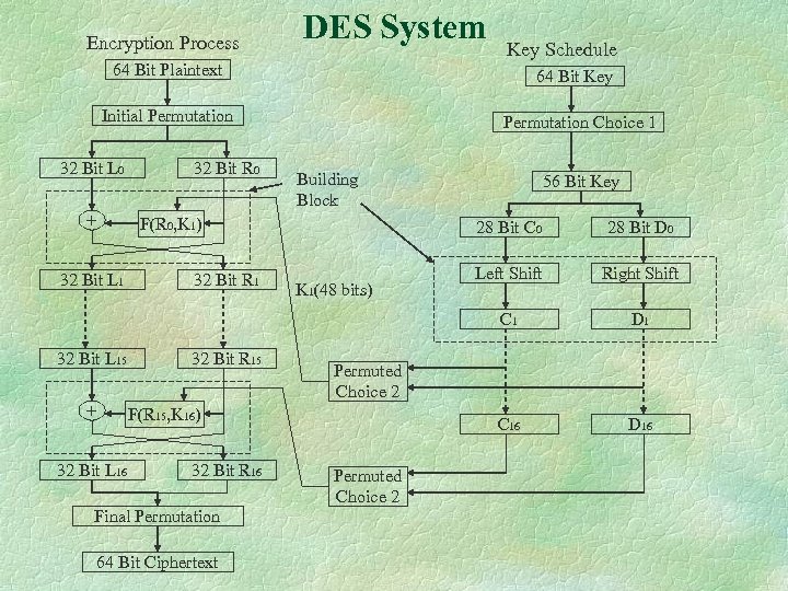 Encryption Process DES System 64 Bit Plaintext 64 Bit Key Initial Permutation 32 Bit