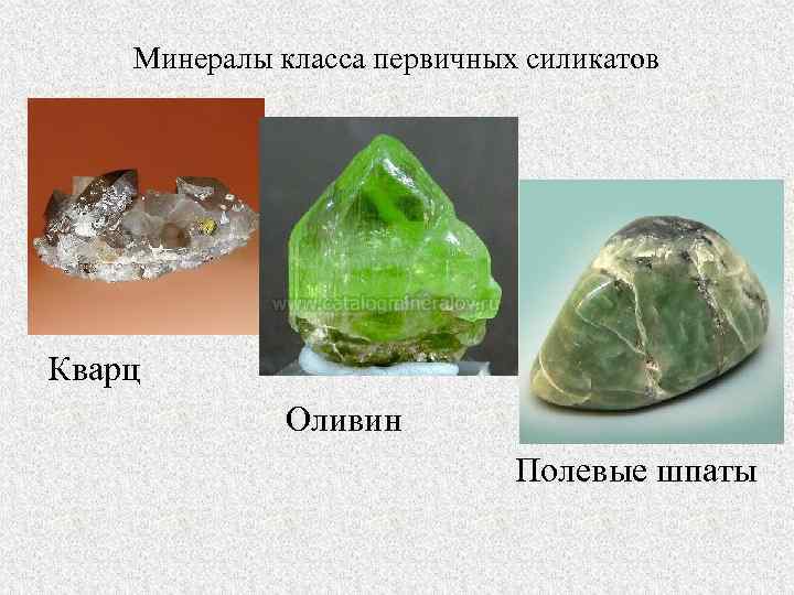 Минералы класса первичных силикатов Кварц Оливин Полевые шпаты 