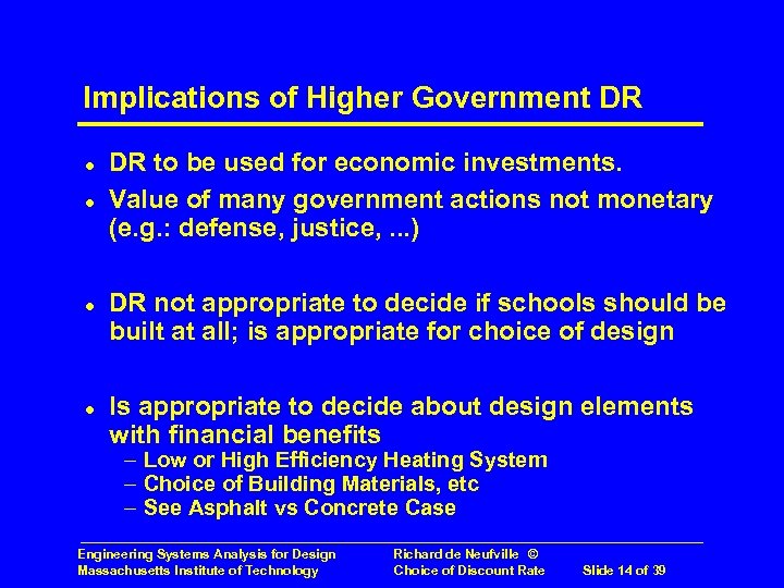 Implications of Higher Government DR l l DR to be used for economic investments.
