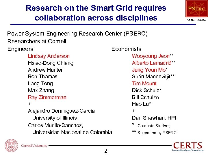 Research on the Smart Grid requires collaboration across disciplines Power System Engineering Research Center