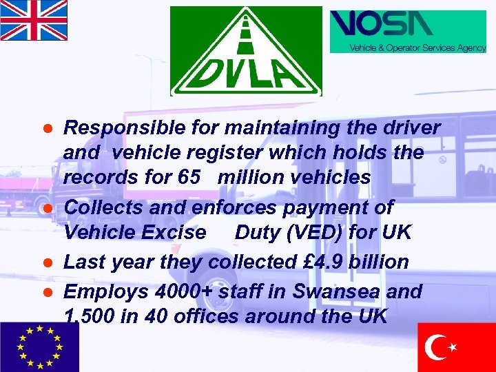 l l Responsible for maintaining the driver and vehicle register which holds the records