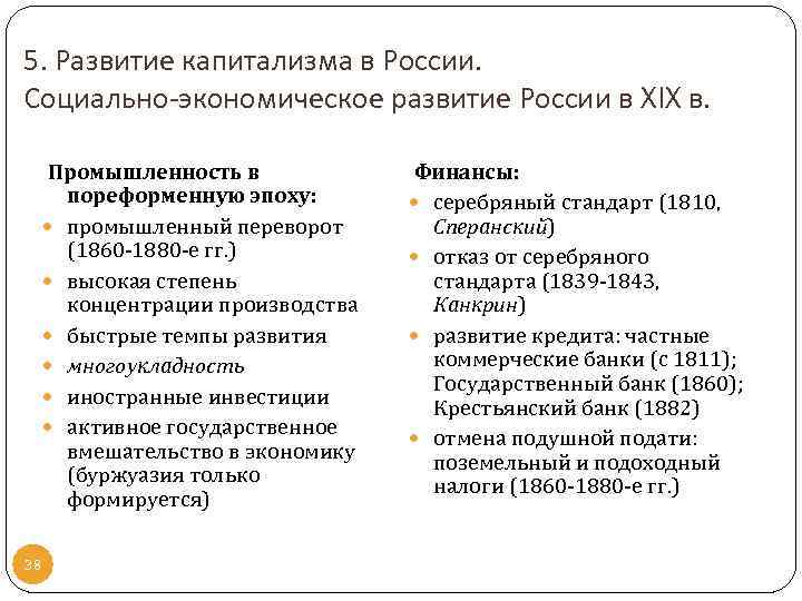 5. Развитие капитализма в России. Социально-экономическое развитие России в XIX в. Промышленность в пореформенную