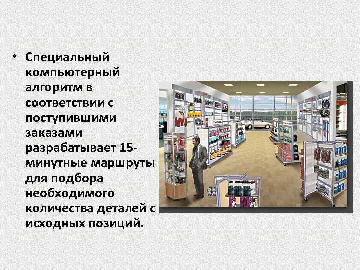  • Специальный компьютерный алгоритм в соответствии с поступившими заказами разрабатывает 15 минутные маршруты