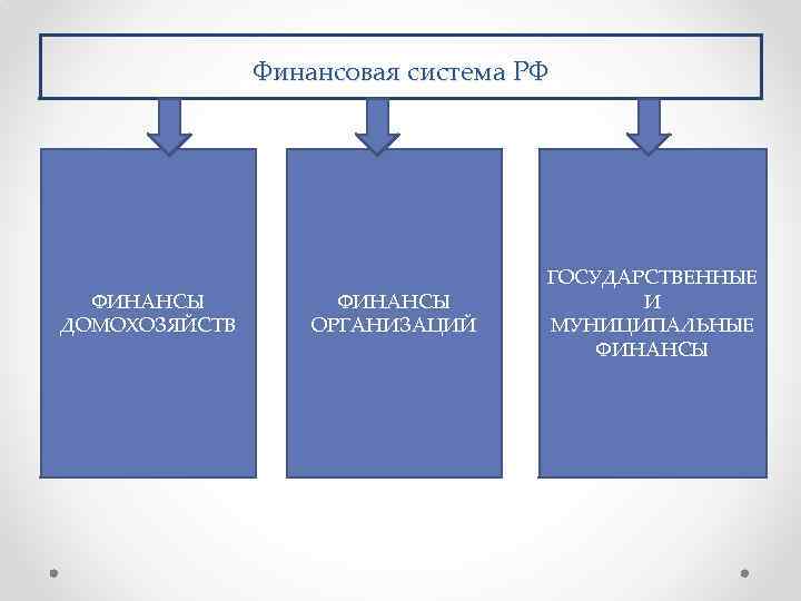 Финансовая система РФ ФИНАНСЫ ДОМОХОЗЯЙСТВ ФИНАНСЫ ОРГАНИЗАЦИЙ ГОСУДАРСТВЕННЫЕ И МУНИЦИПАЛЬНЫЕ ФИНАНСЫ 