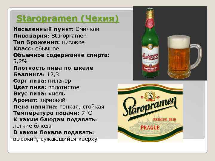 Staropramen (Чехия) Населенный пункт: Смичков Пивоварня: Staropramen Тип брожения: низовое Класс: обычное Объемное содержание