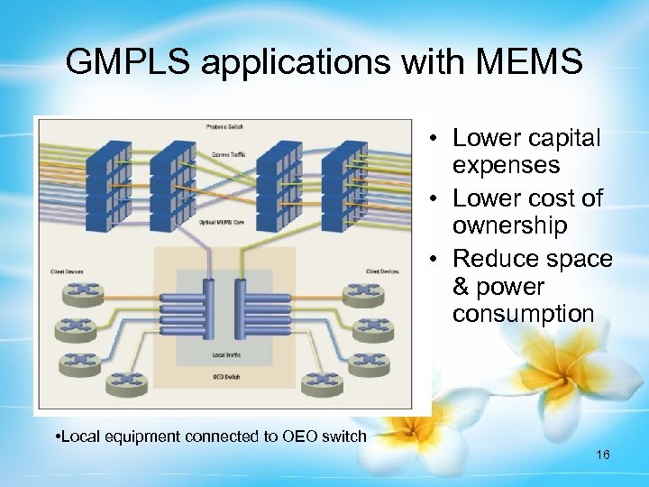 GMPLS applications with MEMS • Lower capital expenses • Lower cost of ownership •